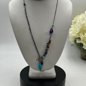Sterling Silver Gemstone Amethyst Front Toggle Y Crystal Necklace